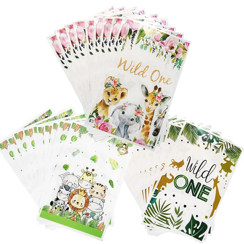 

10pcs Kids Birthday Party Gifts Bags Wild One Animal Candy Box Bag Jungle Safari Theme Party 1st Birthday Favors Decorations
