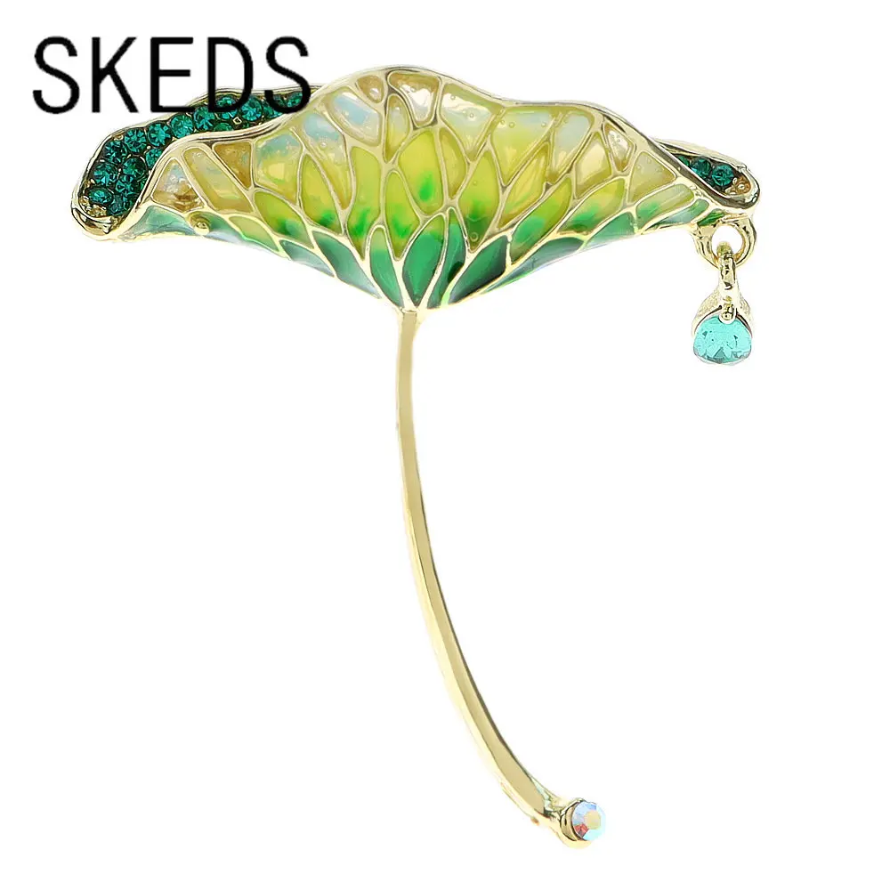 

SKEDS Creative Women Enamel Lotus leaf Heart Crystal Badges Jewelry Classic Lady Elegant Suit Office Accessories Brooches Pins