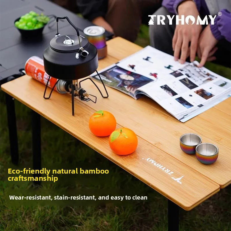 Фото Tryhomy уличный походный стол портативный складной стол из бамбукового дерева с регулируемой ножкой легкий стол для пикника и барбекю новый №5
