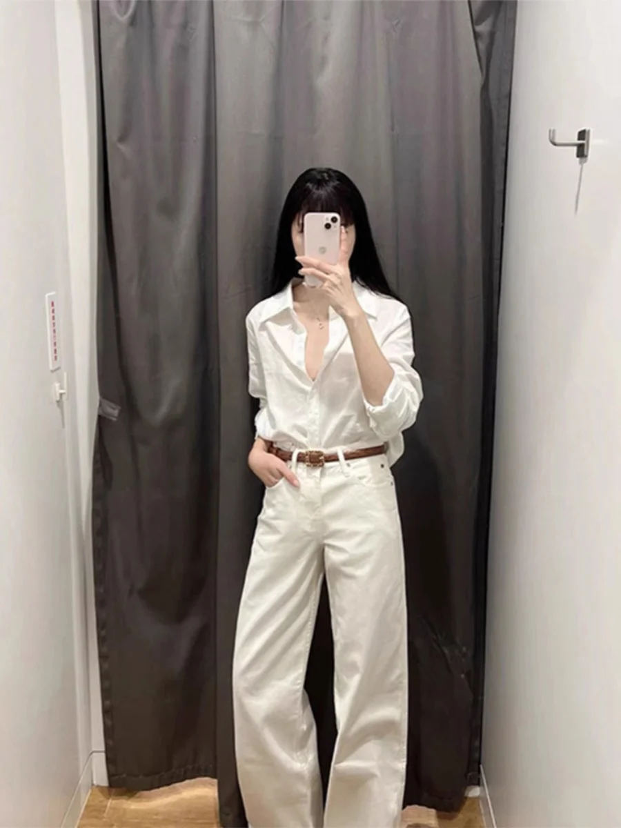 White Long sleeve Shirts Women 2024 Autumn New Korean Sle Loose Casual Overlapping Wear Inner wear Temperament Top