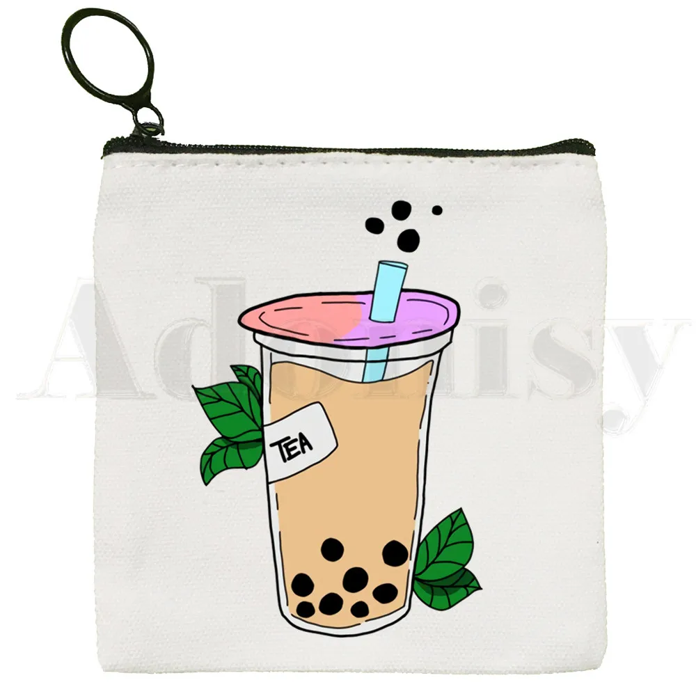 Bubble Milk Tea Boba Milk Tea Cute Small Square Bag Coin Purse Storage Small Bag Card Bag Key Bag Coin Clutch Bag Zipper Key Bag