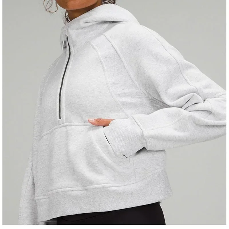 

With Logo Lu Jacket Half Zip Hoodie Women's Yoga Open Button Top Long Sleeve Fitness Coat Sweatshirt2023