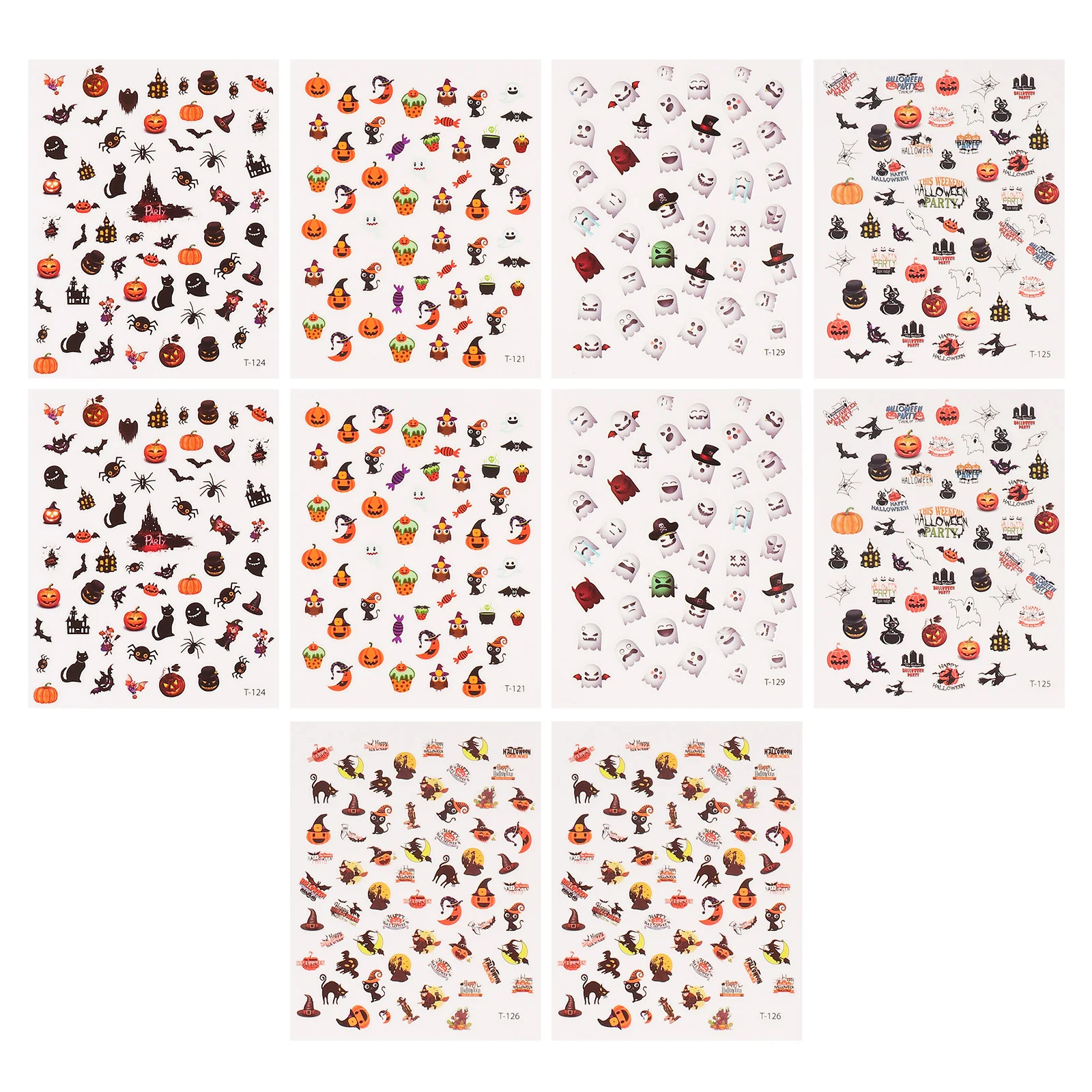 

10 Sheets Nail Stickers Decals Decorations Halloween Self-adhesive Fingernail