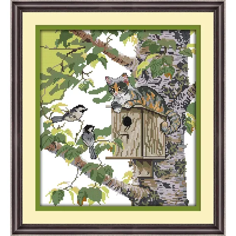 Soulgift News Набор для вышивки крестом "Кошка и птицы"