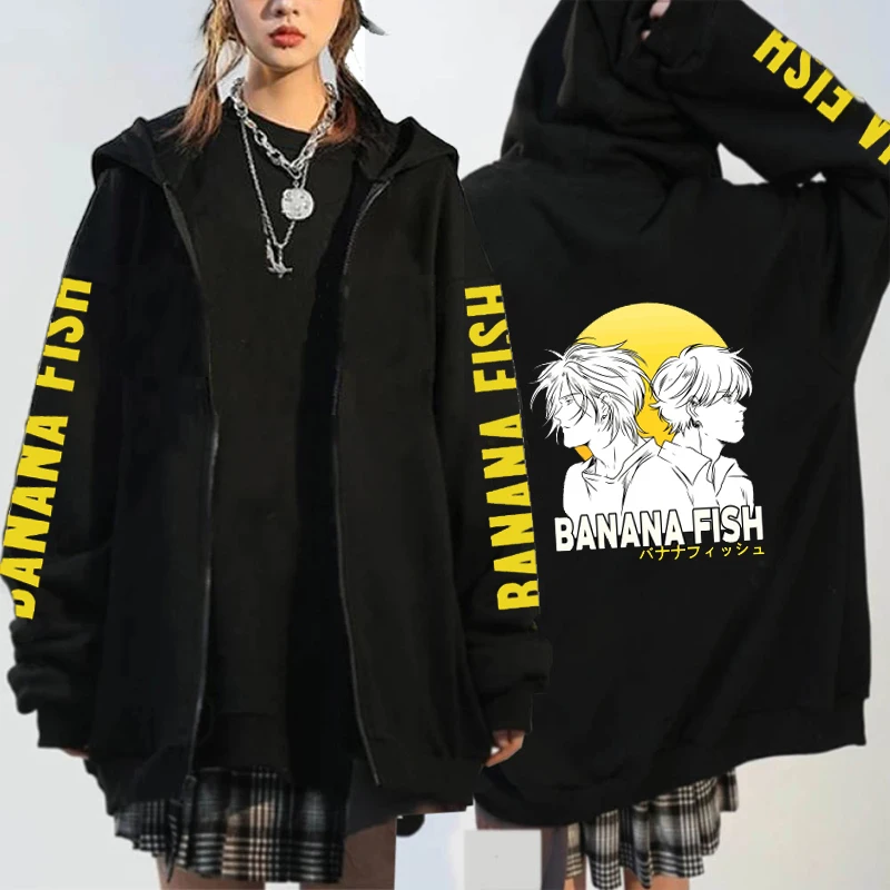 

Anime Banana Fish Hoodies Long Sleeve Unisex Winter Tops Print Zipper Hooded Jackets Men Women Sweatshirt Coat OuterWears