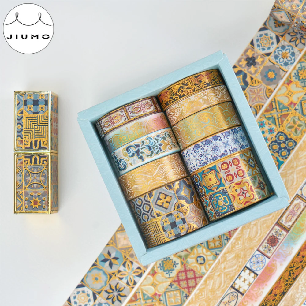 

JIUMO 8 Styles of Art Bronzing and Paper Tape Set Box Creative Fresh Hand Account Material Sticker Tape Decorative Tape