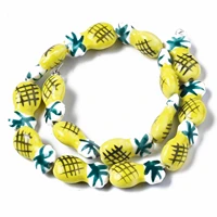 15pcs yellow pineapple hand painted porcelain beads strands diy loose spacer ceramics bead for jewelry making accessories