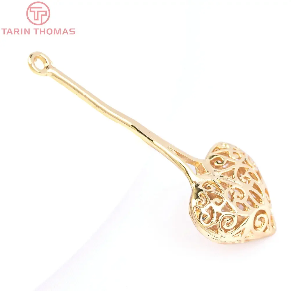 (6366) 6 шт. 16x41 мм 24-каратного золотого цвета латунные подвески в форме сердца