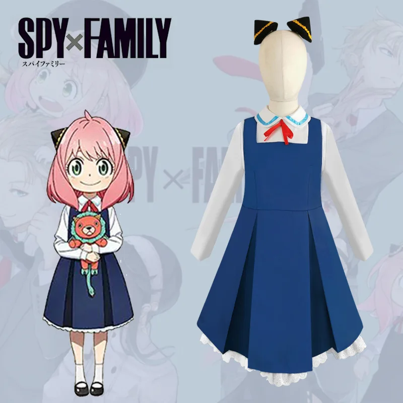 

SPY×FAMILY Anya Forger Cosplay Costume Dress Suit Wig Outfits Blue Dresses Pink Short Hair Piece Anya Halloween Carnival Suit