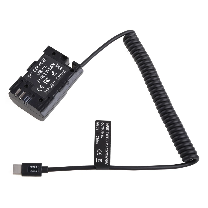 

Type-C Power Adapter Cable for LP-E6 Dummy Battery Power Camera Anti-abrasive