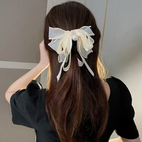 pearl yarn bow hair clip hair accssories sweet organza ribbon hairpins woman girls korean fashion hairgrips headdress