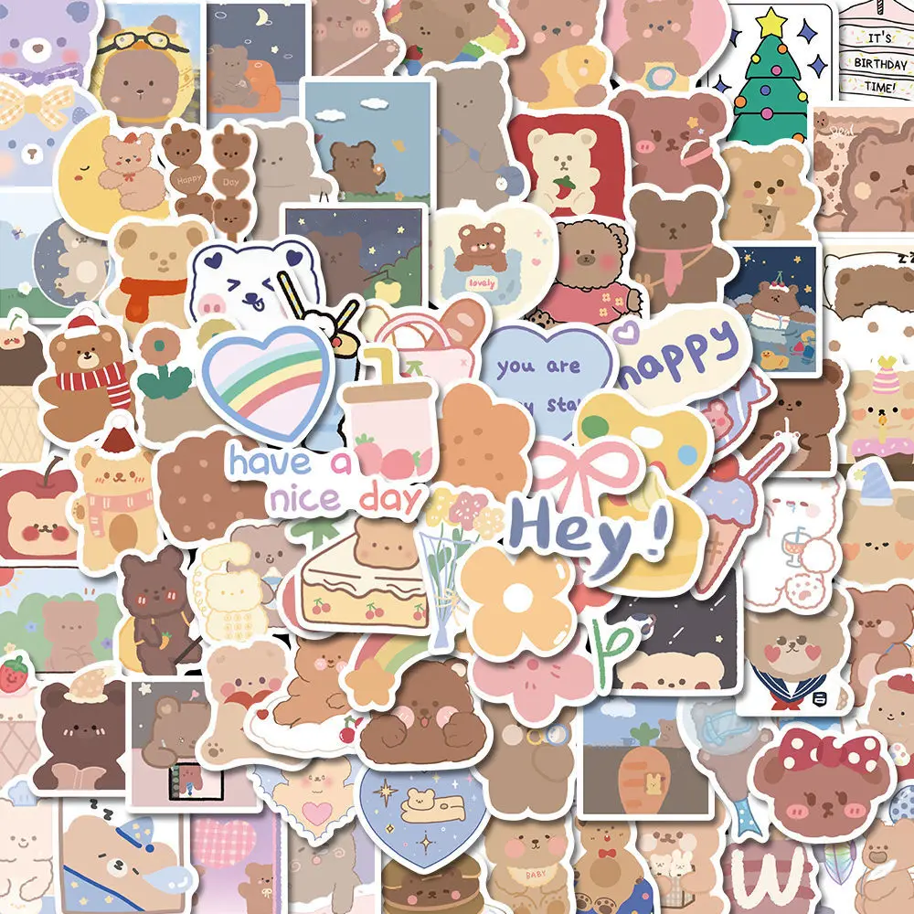 

10/50/100Pcs Not Repeat Ins Bear Cute Stickers Waterproof Mobile Phone Computer Kids Diy Journal Stationery Album Stickers Toy