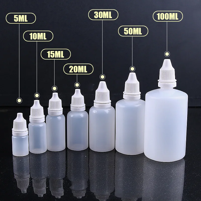 

5PCS 5ML/10ML/15ML/20ML/30ML/50ML/100ML Empty Plastic Squeezable Dropper Bottles Eye Liquid Dropper Refillable Bottles