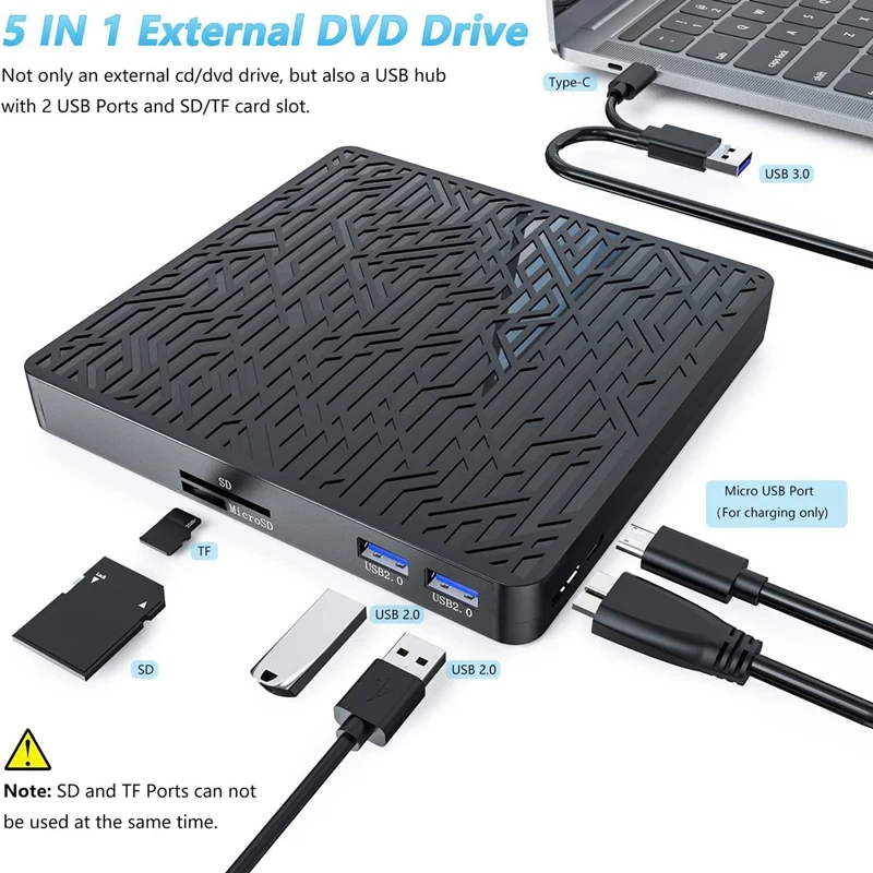 Адаптер внешнего DVD-привода USB 3 0 и Type-C 5-в-1 1 шт.