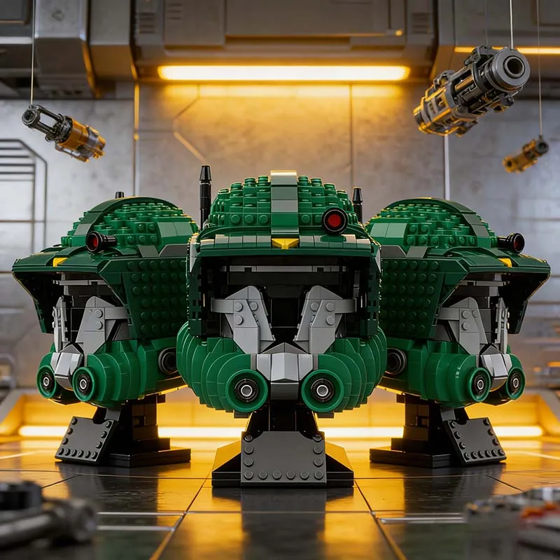 Фото Конструктор 991Parts Green Trooper: Боевой шлем (модель MOC) — Сборная модель для самостоятельной сборки, подарок на день рождения для мальчиков, коллекционный предмет для демонстрации №3