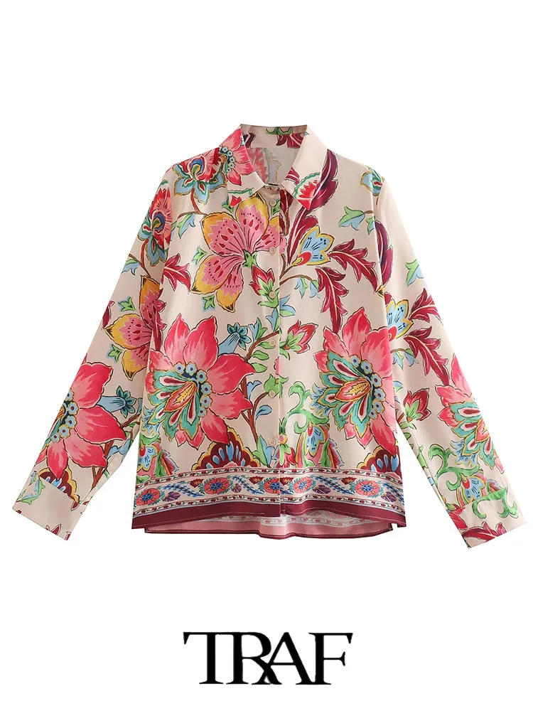 

TRAF ZA ree 2022 Casual Shirt Women Summer New Floral Print Loose Casual Shirt Woman Long Sleeve Casual Loose Shirts