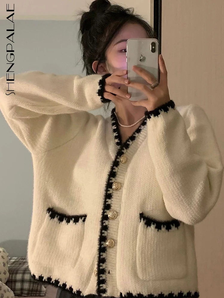 

SHENGPAIAE свитер пальто для женщин дизайн чувство ниша Топ осень 2022 новый корейский высокого класса кардиган модная новинка Clorthing 5Q647