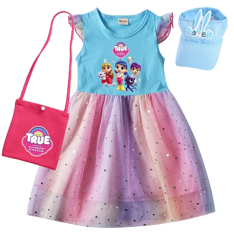 Платье принцессы с надписью True Rainbow Kingdom детское милое платье-футболка Сетчатое