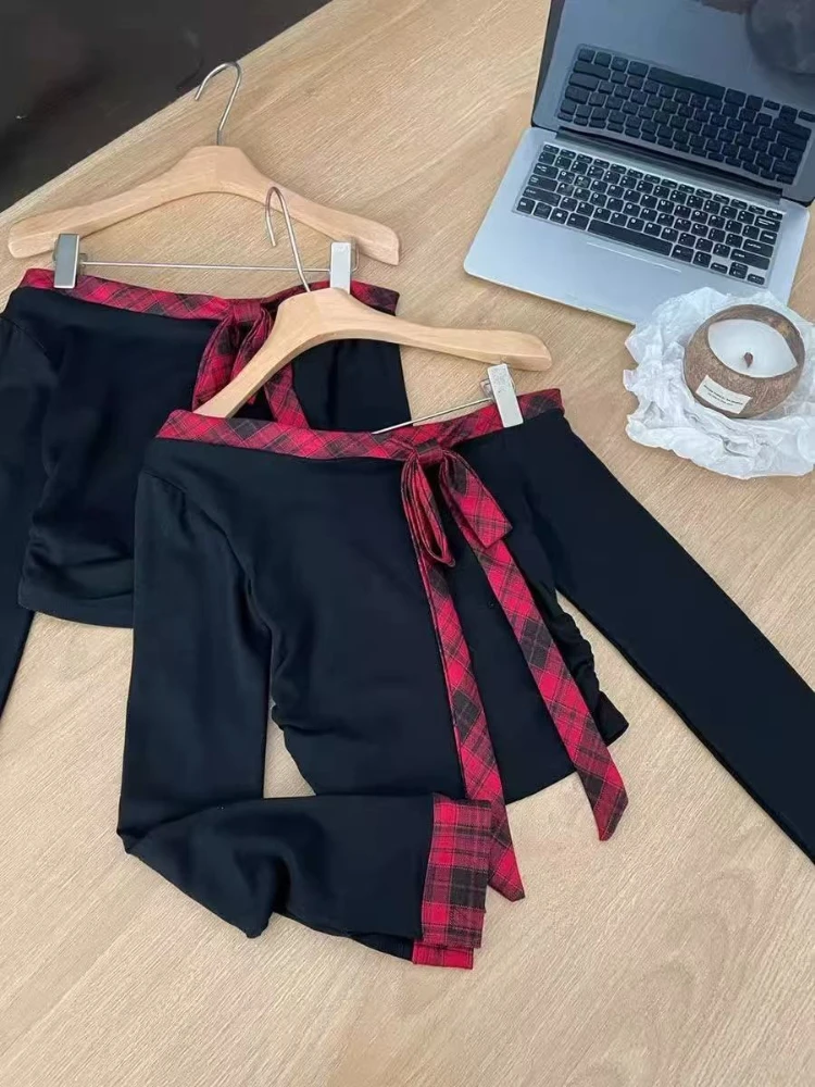 2025 Корейские тонкие топы Pure Desire в стиле ретро женские короткие клетчатые