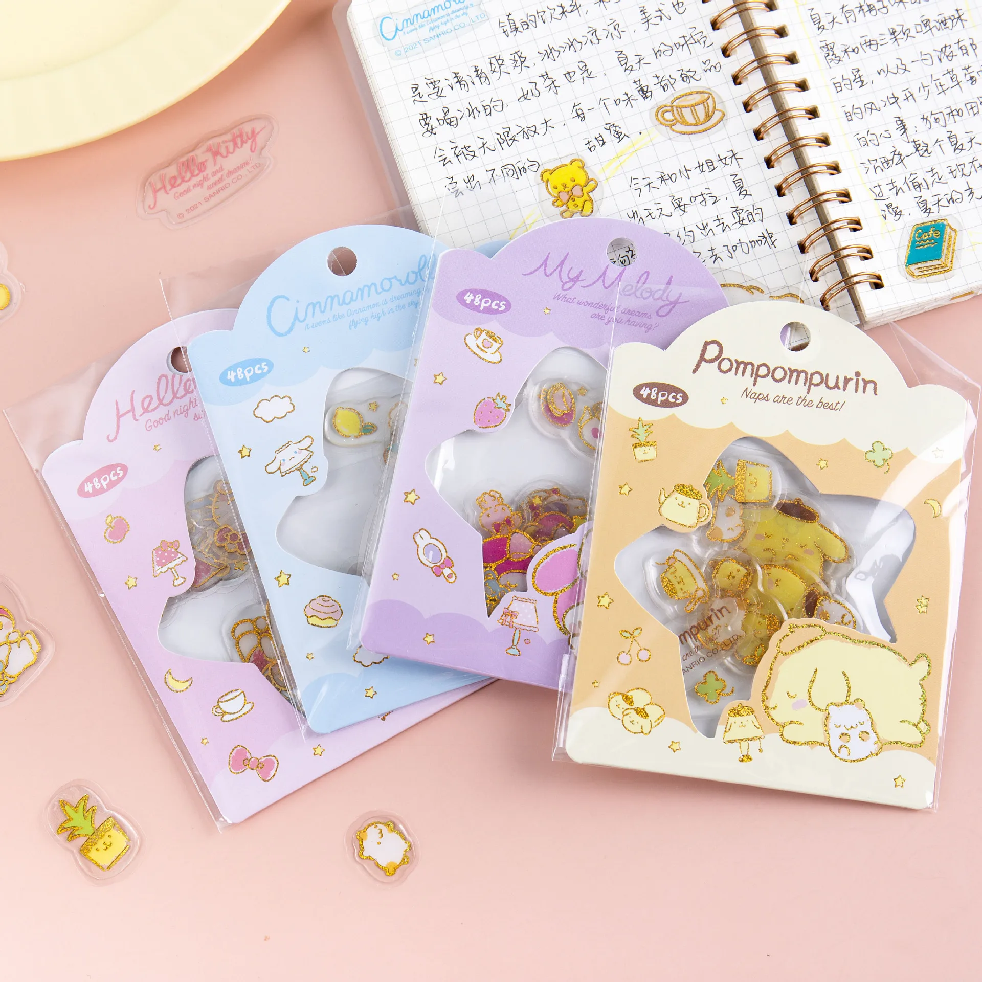 

Mymelody Cinnamoroll Anime Cartoon Good Night Series Decorative Hand Account Notebook Stationery Drop Glue Sticker