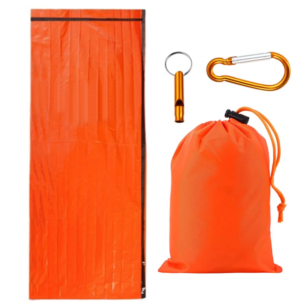 

Reusable Emergency Blankets Waterproof Camping Hiking First Aid Survival Blanket with Hanging Buckle Whistle Storage Bag