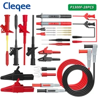 cleqee p1300f 28pcs 4mm banana plug multimeter test leads kit with replaceable needles test hook alligator clip test probe cable