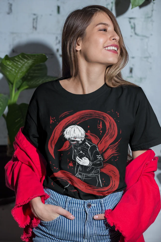 Токийский Гуль Футболка Кен канеки манга полоса ужас Аниме Черная рубашка все