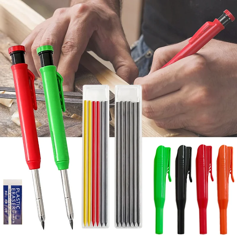 Set Woodworking Tools Mechanical Pencil 3 Colors Refill Construction Job Tools Carpentry Marking Scriber