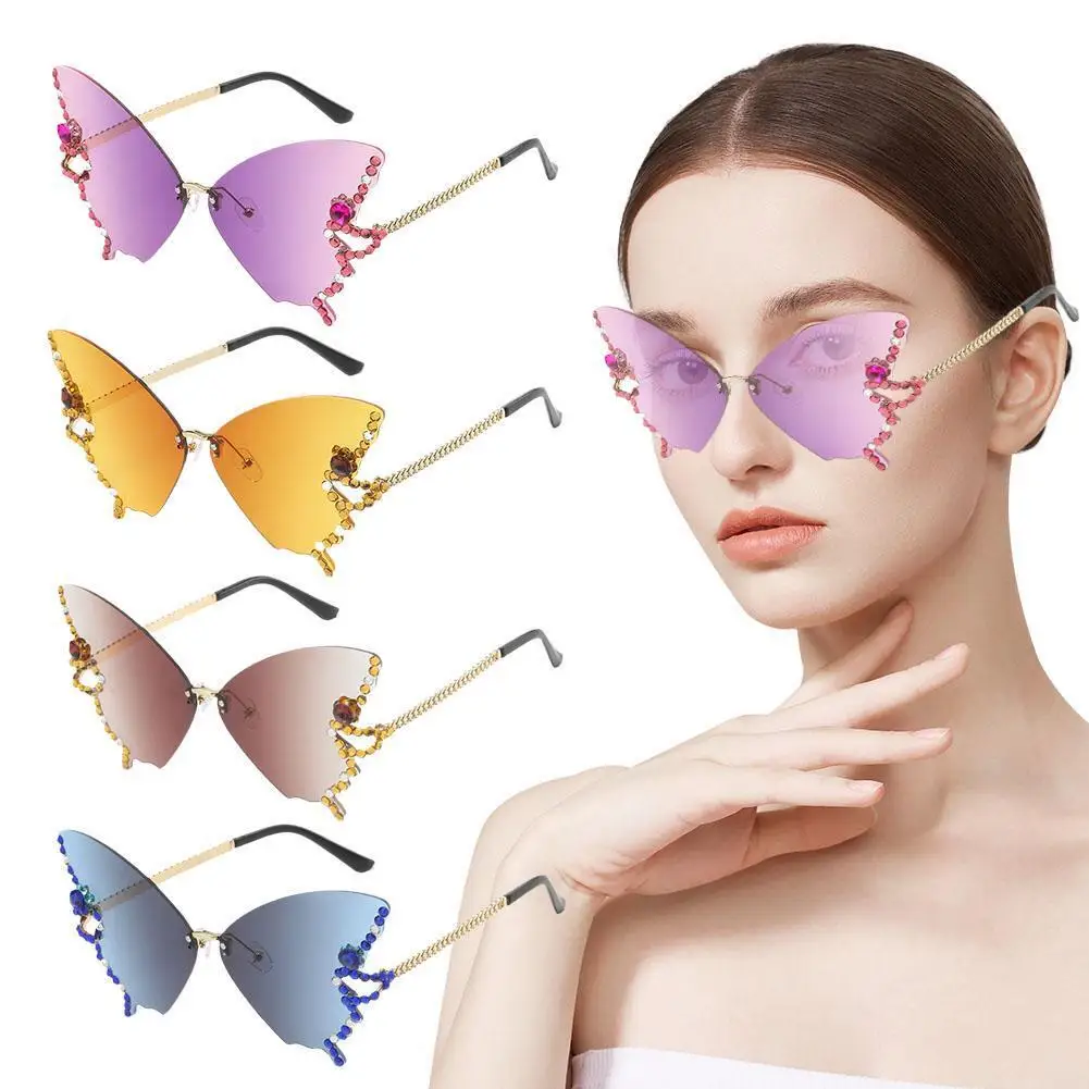 

1Pc Diamond Butterfly Sunglasses Retro Frameless Large Sunglasses Designer Cycling Glasses Sport Sunglasses Oversized Sunglasses