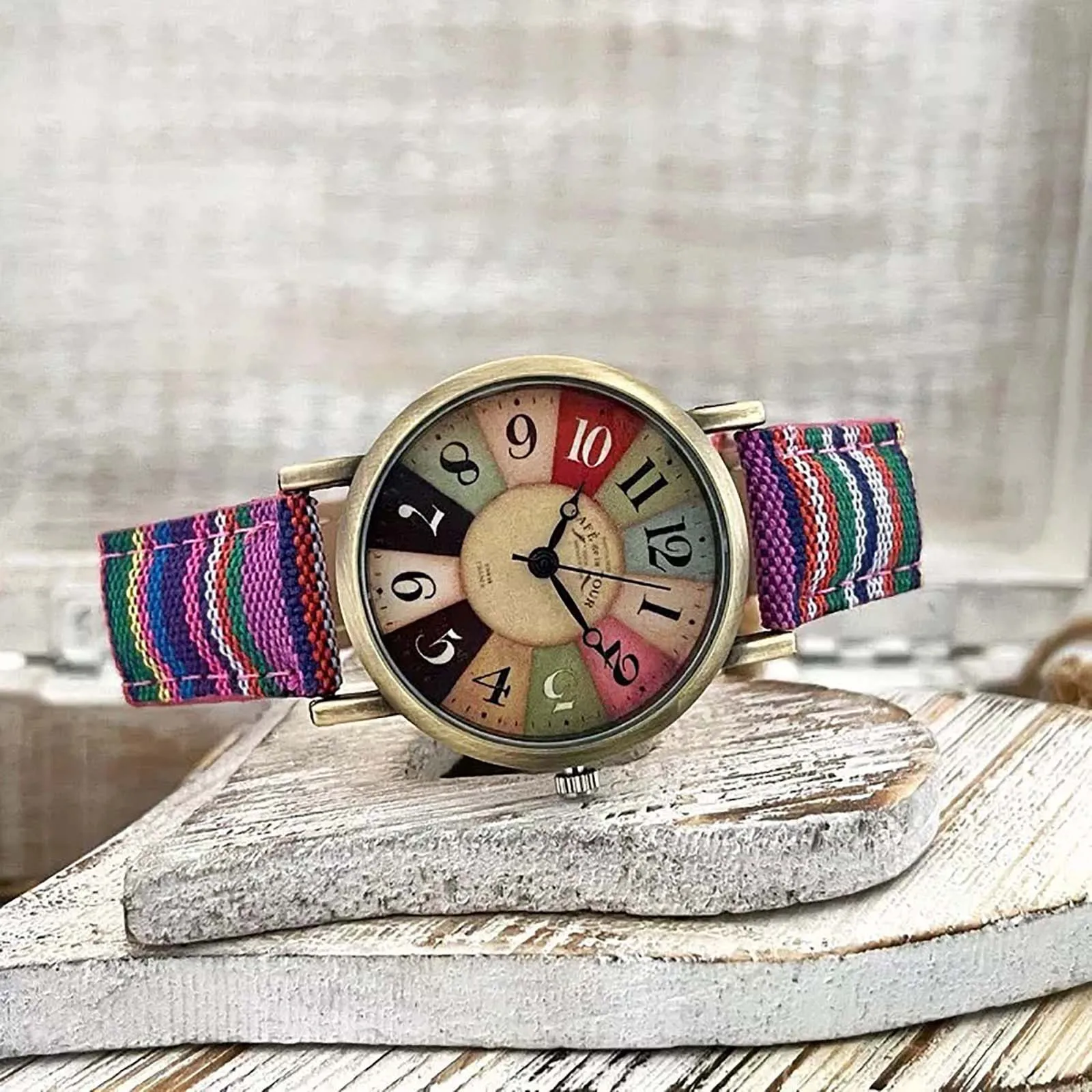 New fashion women's watch with multi-color rainbow pattern men's hand strap watch for women enlarge