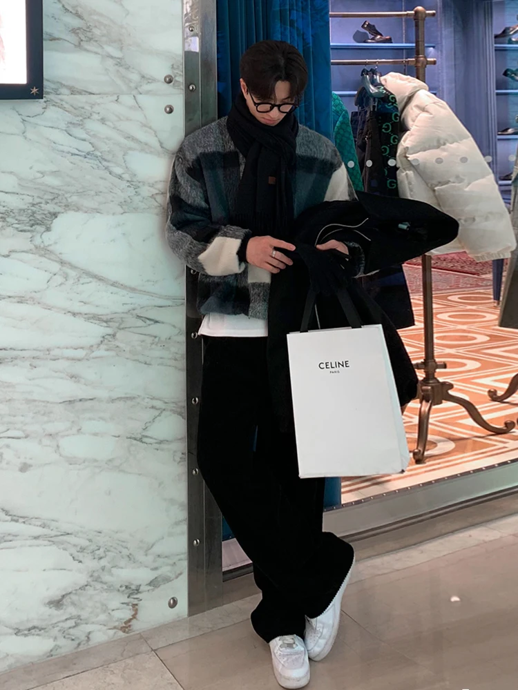 SYUHGFA зимние мужские свитера повседневные вязаные топы из мохера с круглым