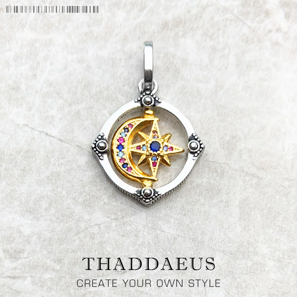 

Star And Moon Golden Pendant Link Chain Necklace Summer Brand New Fine Jewelry Europe 925 Sterling Silver Lucky Gift For Women