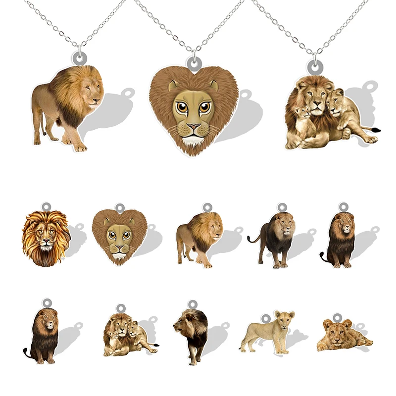 

2D Acrylic Lion Pendant Necklace Resin Flat Back Animal Models Photo Jewelry Colorful Accessories For Christmas Gifts QDW903