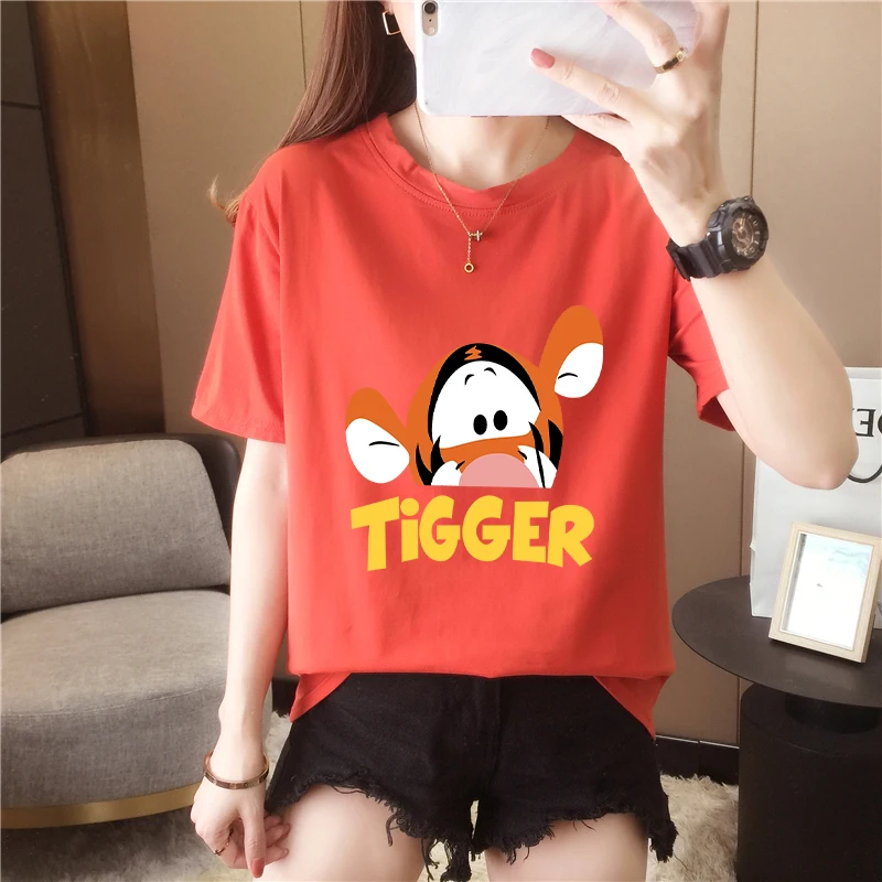 

Cute Tiger T-shirts Women 2022 Summer New Round Neck Short Sleeve T-shirt Kawaii Clothes Loose Tops for Women Tshirt Dropship