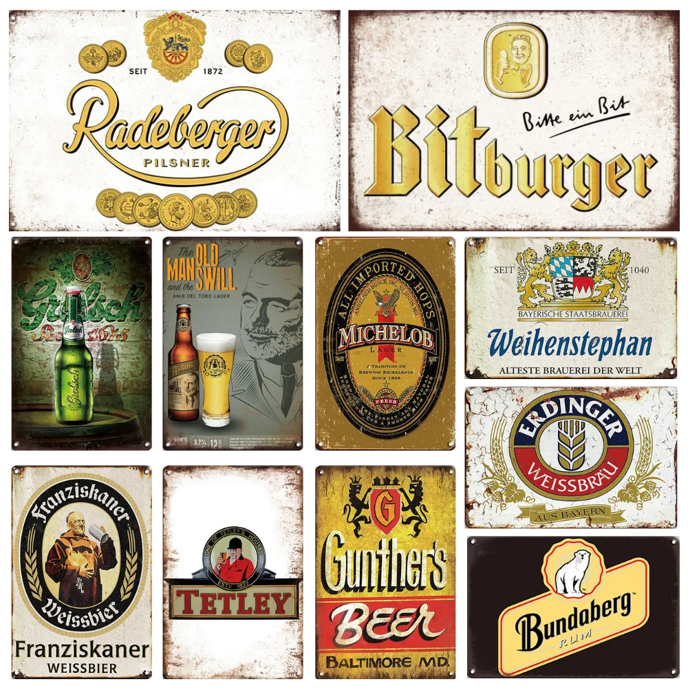 Немецкий пивной металлический знак винтажный оловянный плакат для бара паба