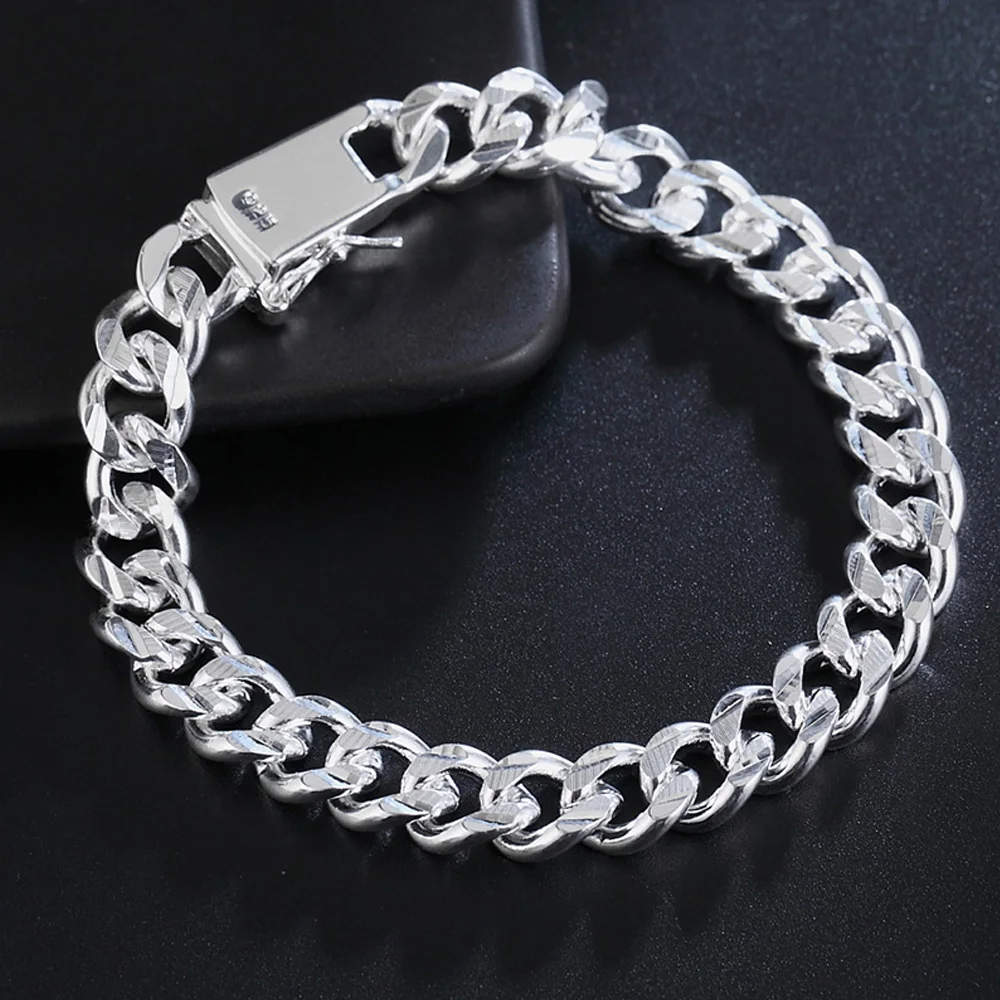 

925 Stamp 10mm Square Buckle Chain Bracelets For Women Men Fashion Jewelry Female Wedding Engagement Party Jewellery Christmas