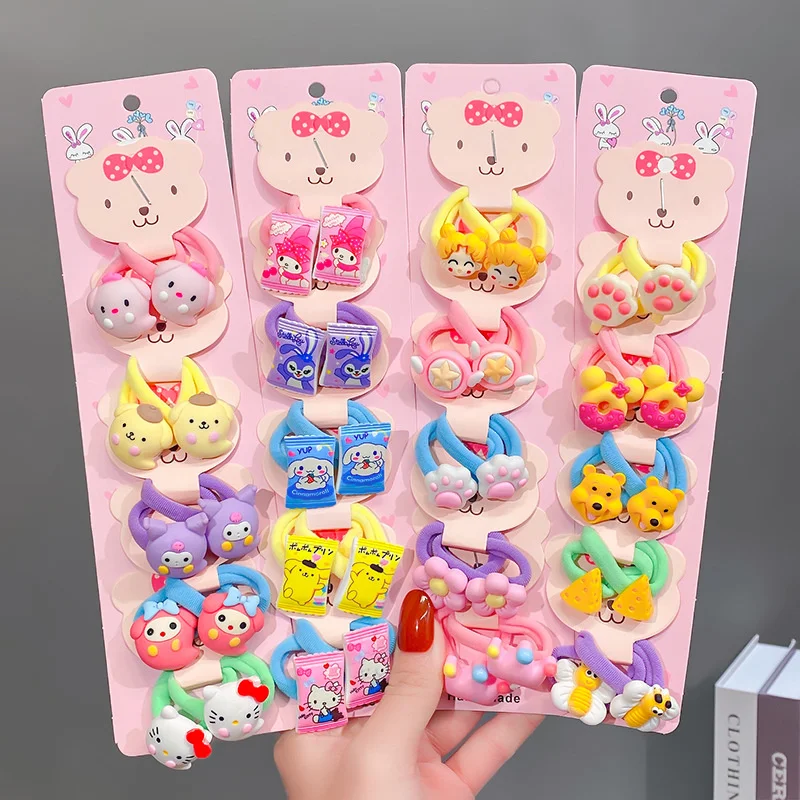 

10PCS/Set Cartoon Cute Durable High Elastic Small Towel Circle Headband For Girl Baby Pink Rubber Hair Band Fashion Headdress