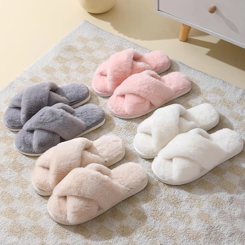Женские Тапочки Из Искусственного Кроличьего Меха Теплая Домашняя Обувь С