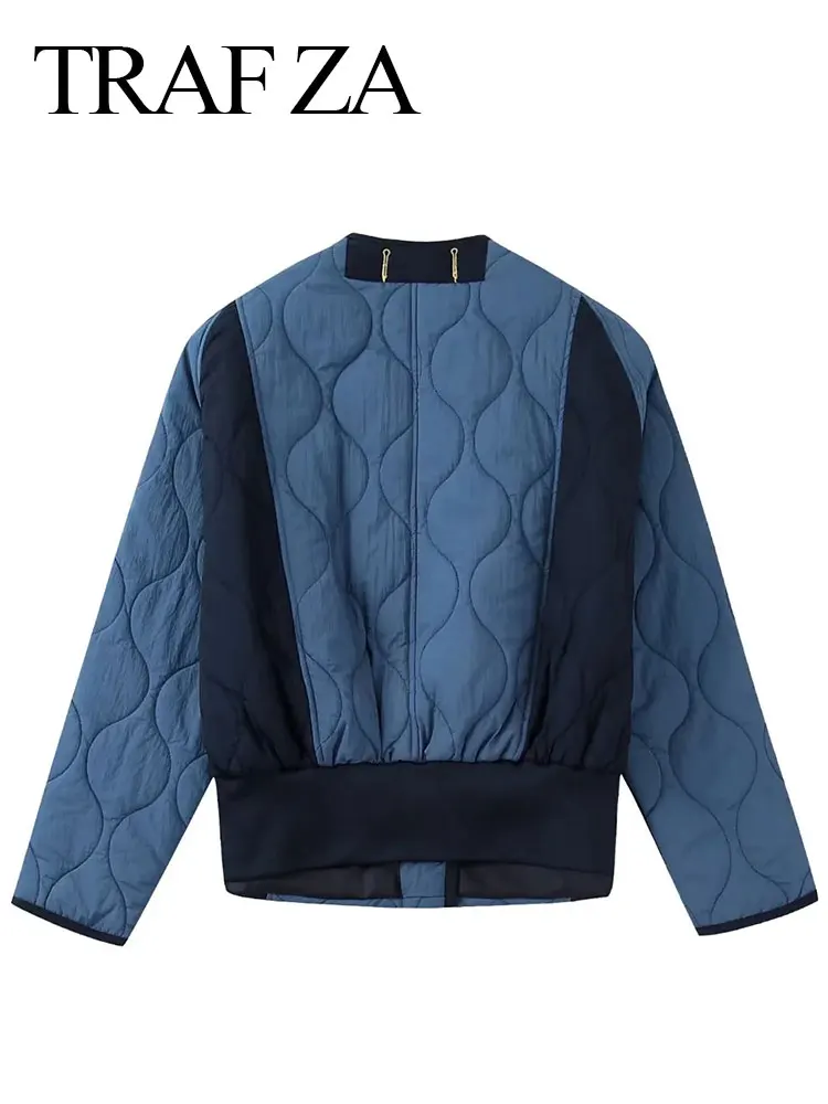 TRAF ZA Autumn Women's Cotton Coats Patchwork Pocket Vintage Warm Button Long Sleeve Jacket Female Casual Crew Neck Outerwear
