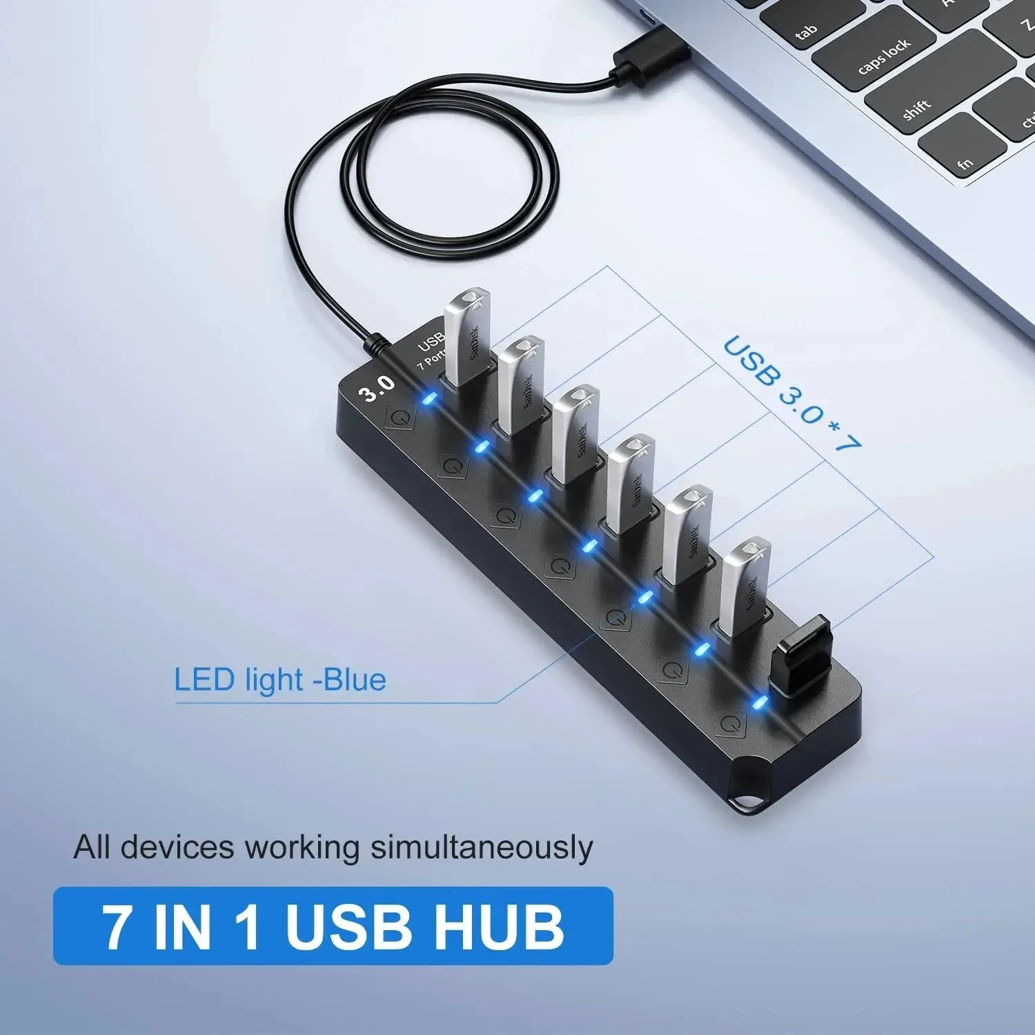 USB-разветвитель 7 портов 5 Гбит/с USB Hub 3.0 Multiprise High Speed Splitter Port 5Gbps Power Adapter 2.0 Expander Switch