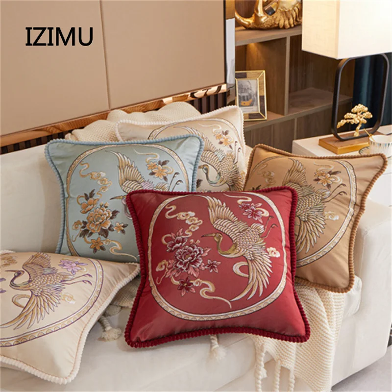 

Floral Pattern Embroidery Cushion Covers Bead String Jacquard Pillowcase for Car Living Office Bedroom Home Decoration 48x48cm