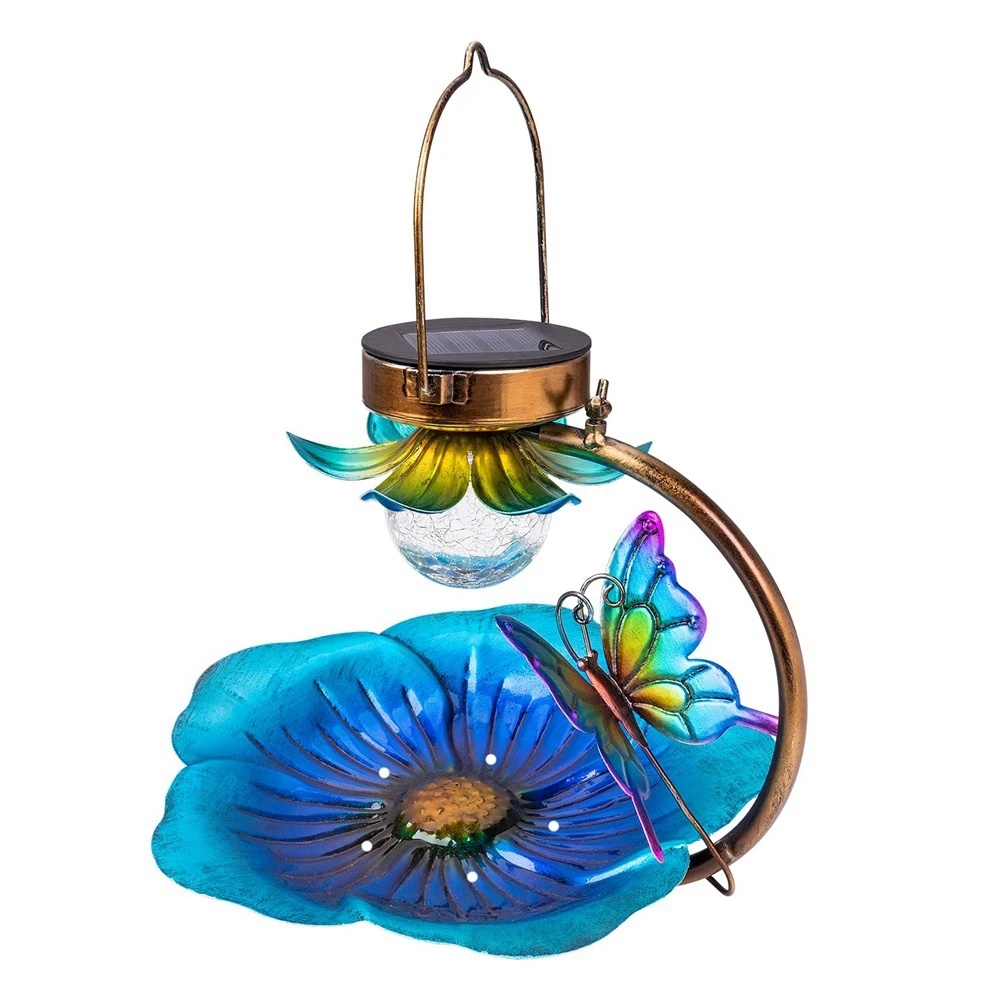 

Solar Bird Feeder for Outside Hanging Wild Birdfeeders Seed Tray Outdoor Solar Powered Garden Light Butterfly Decorative