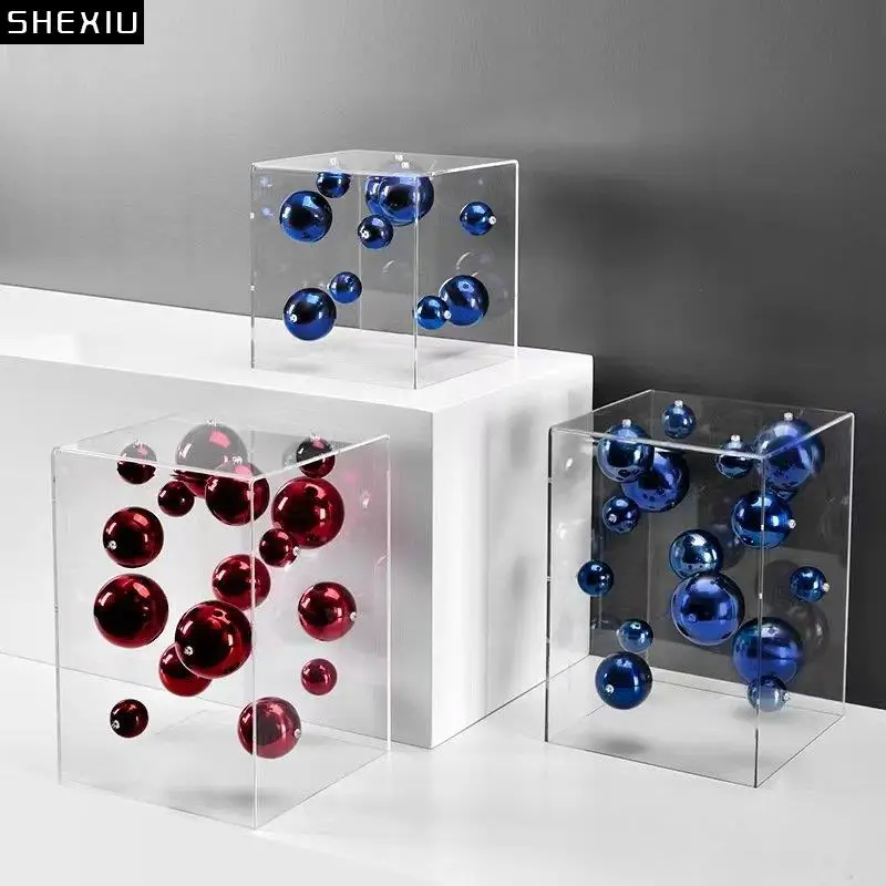 

Creative Metal Ball Transparent Square Box Abstract Ornaments Desk Decoration Modern Sphericity Crafts Room Aesthetics Decor