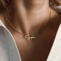 custom name stainless steel necklaces for women men personalized letter pendant figaro chains choker jewelry gifts collar hombre
