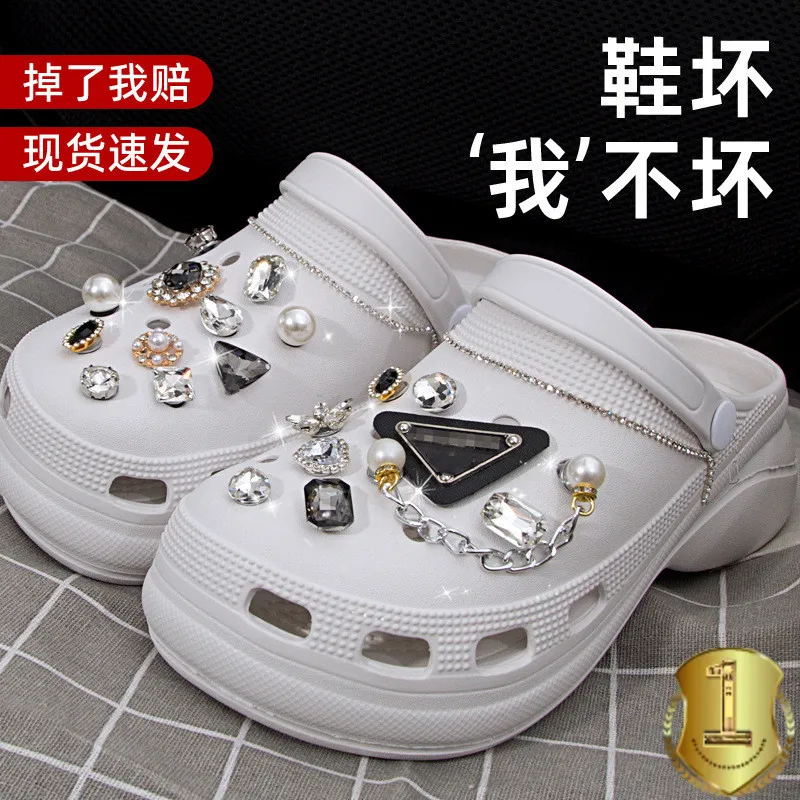 

1 Set Women's Sandals New Designer Croc Charms Gemstone Cool Kwaii Shoe Decorations Pearl Metal Accessories 2023 Hot Sale