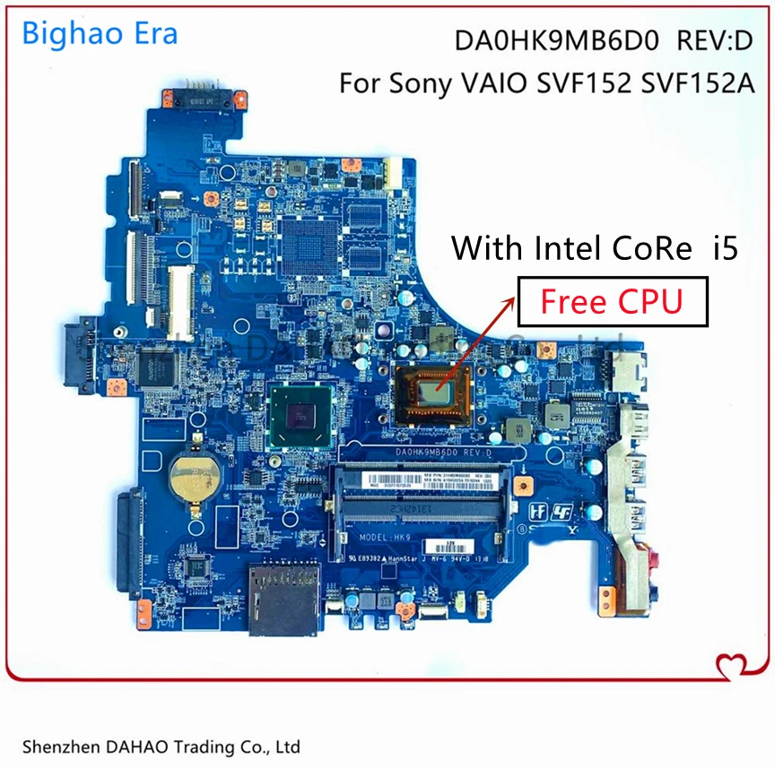 

A1945014A A1945015A For Sony SVF152 SVF152A SVF152A29M HK9 Laptop Motherboard With i5 CPU DA0HK9MB6D0 Mainboard 100% Test Work