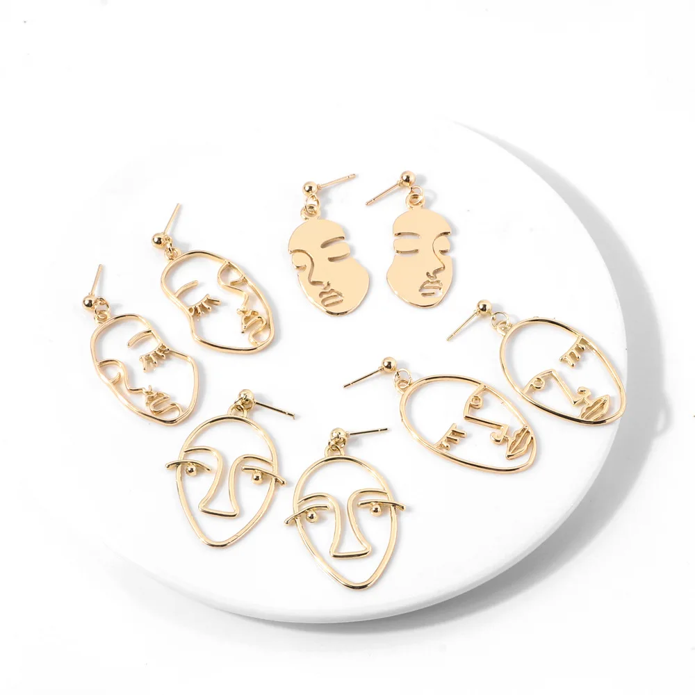 

Retro Hot Seller Fashion Bohemian Hip-hop Face Personality Popular Alloy Simple Dangle Vintage Earrings Party Couple Jewelry New