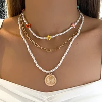 new fashion pearl choker vintage multilayer necklace luxury chain flower pendant necklaces for women jewelry girls party gifts