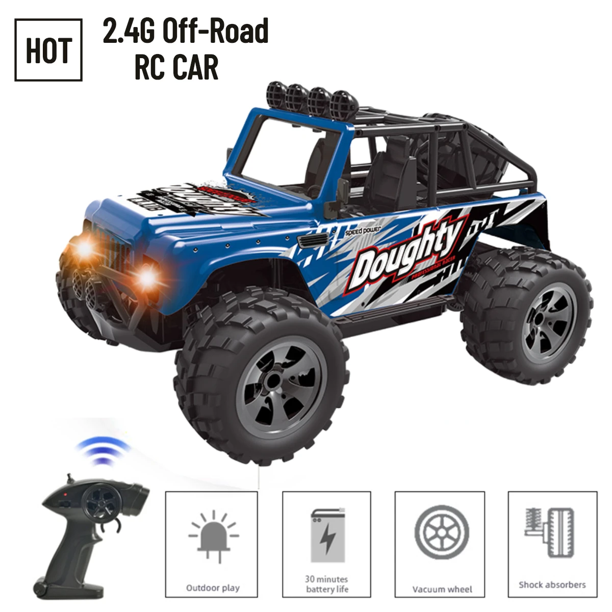 Enlarge 2.4G RC Car With Led Lights High Speed Radio Remote Control Off-Road Buggy Trucks Boys Girls Xmas Gift Toys