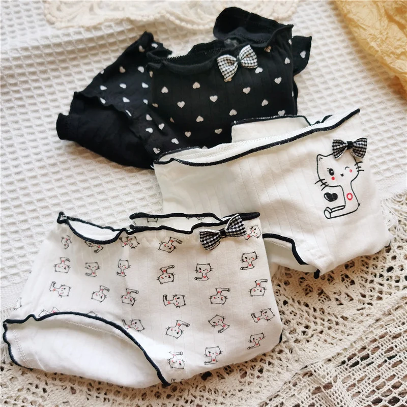 

SP&CITY Cartoon Cute Printed Cotton Panties Women's Low Waist Bow Kawaii Traceless Ruffle Panties Breathable Seamless Briefs